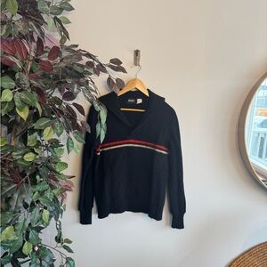 Dales wool made in Canada medium Black V-Neck Sweater with Red and Green Stripes